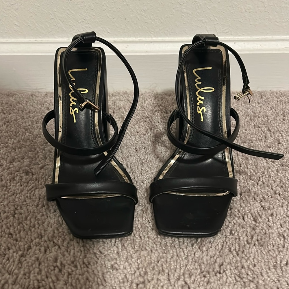 Lulus size 5 black square toe wedge heels